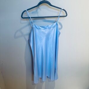 Cabernet Sleepwear Slip Dress Satin Lingerie‎ Blue Sleeveless Size L